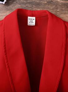 SHEIN 2pcs/Set Baby Girl Solid Color Knit Cardigan And Knit Jumpsuit Set With Hat - Red - View 4