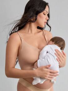 SHEIN BloomMama Maternity Seamless Nursing Bra, Solid Color