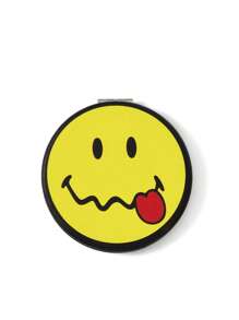 SmileyWorld® | SHEIN Cute Smiling Face Pattern Printed PU Leather Material Folding HD Portable Mirror, One Side Of Which Is 2 Times Magnified, Easy To Check Makeup Details, Suitable For Travel And Commuting, Suitable For Both Men And Women