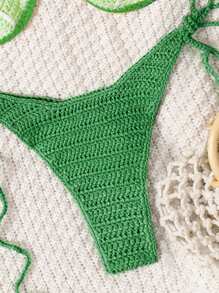 Swim Mod Women's Summer Beach Crochet Lemon Halter Bikini Set - Green - View 3