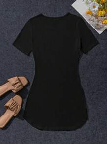 INAWLY Simple Casual Temperament Commuting Versatile Pony Pattern Black Round Neck Women's Slim Dresses - Black - View 2