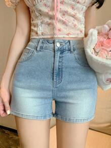 DAZY Quần short denim nữ phong cách mới mùa hè, thích hợp cho các lễ hội âm nhạc, quần short denim ngắn (jorts). - Màu xanh lam - Xem 7