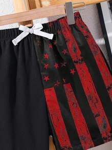 SHEIN Tween Boy Casual Vacation Star Pattern Swimtrunks - Red - View 5