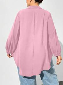 SHEIN Essnce Camisa rosa de manga larga con cuello en V, suelta y cómoda, para mujer de talla grande en otoño e invierno. Ropa de mujer para otoño, blusas de mujer, blusas de talla grande, estilo old money, ropa casual de oficina para mujer, atuendos para mujer, blusas para mujer, vestimenta para regreso a clases, para maestras, blusas para trabajar.