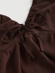 SHEIN MOD Women's Brown V-Neck Babydoll Pullover Top, Halter Top - Mocha Brown - View 3