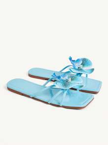 CUCCOO CHICEST Zapatos de mujer Nuevos para verano Bailarinas de punta cuadrada estilo Iris, Elegantes sandalias planas azul claro, Calzado de playa, Adecuado para fiestas de moda, vacaciones elegantes en la playa