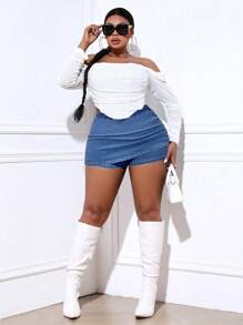 SHEIN SXY Plus Size Denim Shorts, Fashionable For Summer