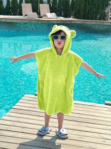 SHEIN Leap Crew 1 件男童休闲运动毛绒连体防晒泳衣，适合泳装、沙滩、假日活动 - 綠色 - 查看 3