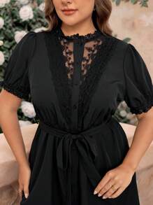 SHEIN Privé Plus Size Solid Color Fashion Dress, Suitable For Summer - Black - View 1