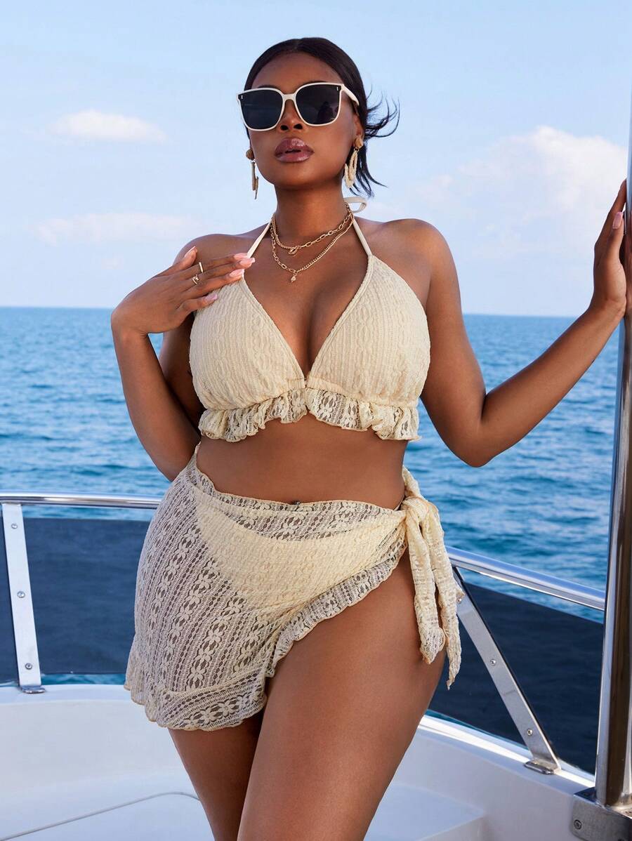 Swim SXY Plus Size Women Sexy Backless Beach Bikini Top - Beżowy - Zobacz 1