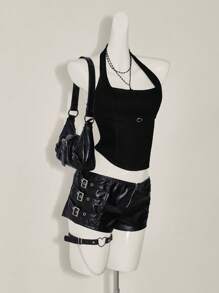 SHEIN ICON Women's Button-Up Design Fitted Cowboy Tank Top - Black - View 3