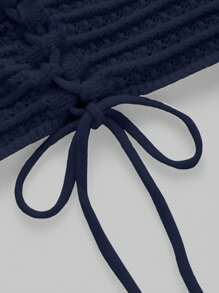 ROMWE Hippie Plus Size Summer Holiday Sun Embroidery Halter Knit Top - Navy Blue - View 3