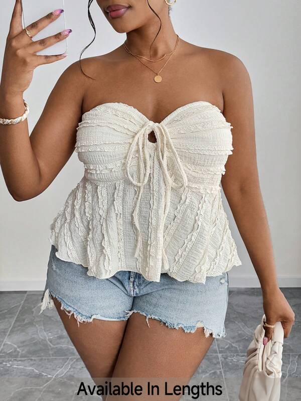 SHEIN PETITE CURVE Damen Große Größen Sommer Urlaub strukturierte Front Bandeau Top mit Schleife