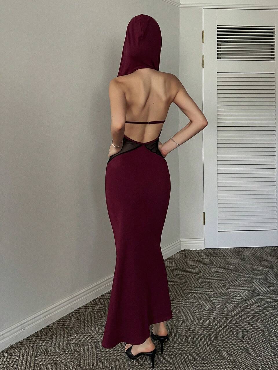 Women's Solid Color Fitted Mermaid Long Dress With Mesh Sheer Backless Design, Summer Beach Holiday,Formal Women Dresses Cocktail Dress