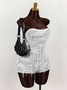 Amplova 银色骷髅印花无袖连体裤，紧身 - 白色 - 查看 3