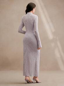 Anewsta Elegant Apricot Color Waist-Cinched Long Maxi Dress For Dates - Mauve Purple - View 2
