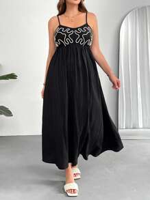 Auralis Vestido de verano para mujer de talla grande, vestido largo, vestido de verano, vestido de vacaciones negro, atuendos de verano para mujer, vestidos de verano para mujer, atuendos de Hawái para mujer - Negro - Ver 3