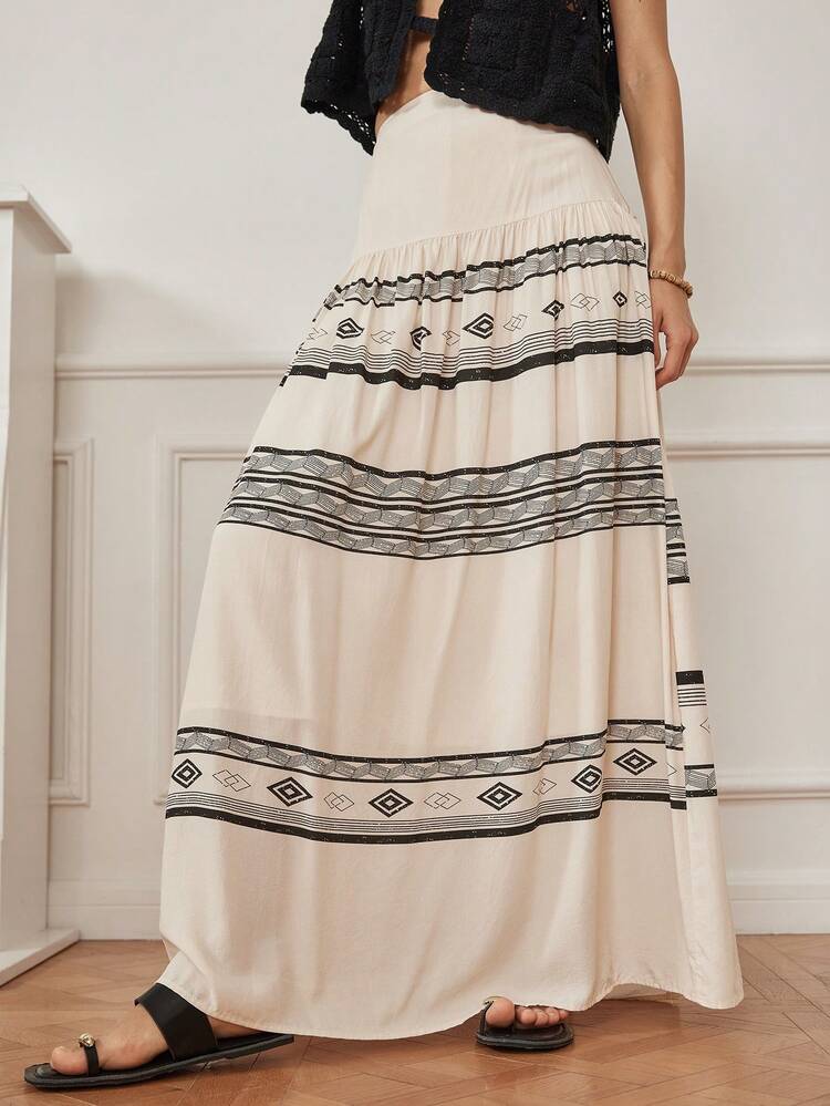 Casual Vacation Geometric & Floral Print Full-Print Women Skirt