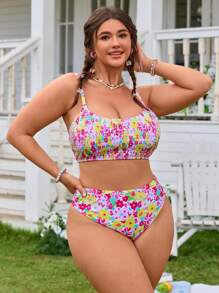 Swim Mod Set di costumi da bagno di design floreale taglie forti, ideale per le vacanze