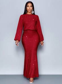 SOLERSUN Suitable For Christmas Party Vacation & Dating & Valentine's Day Dating Pink Color Elegant Mermaid Hem Bodycon Sexy Dress Fall Cloth For Women - Red - View 5