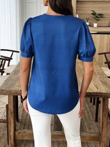 SHEIN LUNE Blusa de mujer casual de manga corta con escote en forma de ojo de cerradura y estampado gráfico, para el verano