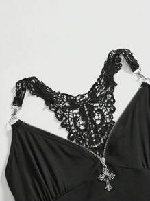 ROMWE J-Fashion Đầm nhiều lớp trang trí hình thánh giá phong cách Punk cỡ lớn - màu đen - Xem 4