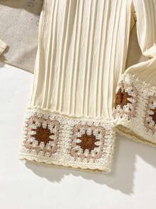 SHEIN Playful Pals 3pcs/Set Baby/Baby GirlCasual Countryside Vacation Sweet Crochet Floral Camisole Tops And Straight Leg Pants Set - Apricot - View 7