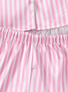 3pcs/Set Baby Girl Solid Striped Print Short Sleeve Top And Pants Set, For Spring/Summer