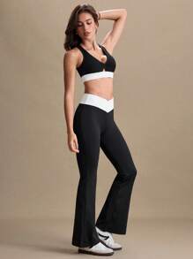 Eassivo Eassivo Conjunto premium de 2 piezas con patchwork en blanco y negro para mujer - Blanco y Negro - Ver 4