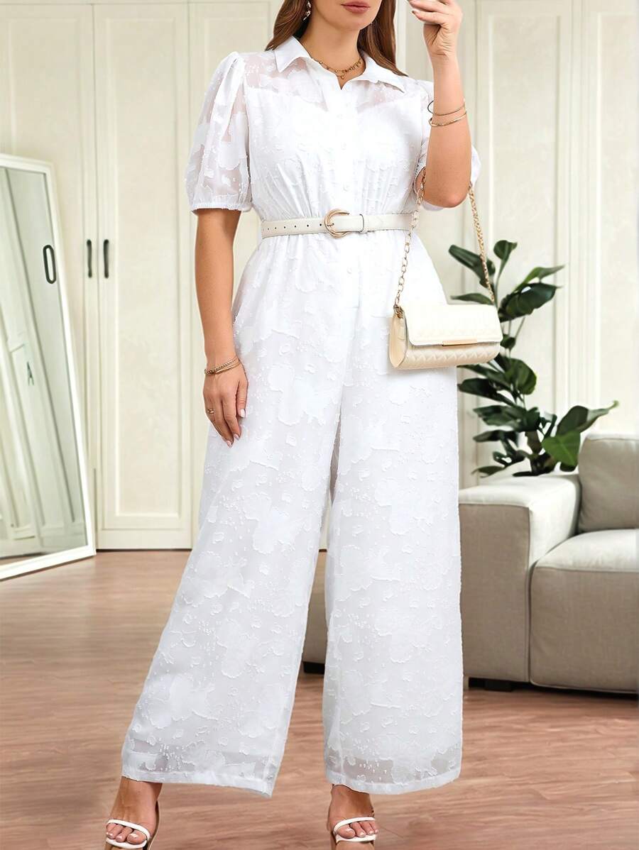 SHEIN Clasi Mono corto de manga abullonada blanco con cintura de mujer curvilínea talla grande, elegante para diario y ocasiones casuales, para invitada de boda, concierto de country, atuendos blancos para mujer, atuendos de cumpleaños para mujer, estilo "vieja riqueza" para mujer, atuendos de verano para mujer, atuendos de vacaciones para mujer, ropa de verano para mujer, salir, casual de negocios para mujer, atuendos de concierto para mujer, atuendos elegantes para mujer, casual de negocios, atuendos de concierto, monos para mujer