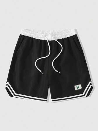 Prep Herren Sommer Lässig Shorts mit Kordelzug Taille und kontrastfarbigem gestreiftem Saum