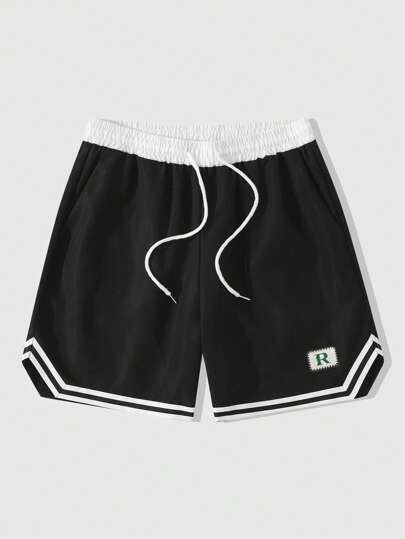 Prep Herren Sommer Lässig Shorts mit Kordelzug Taille und kontrastfarbigem gestreiftem Saum
