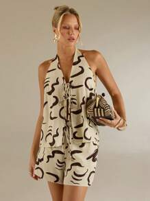 Avantive Novo Verão Regata Feminina com Decote em V, Nó Nas Costas, Estampa Digital Impressa - Multicolorido - Visão 1