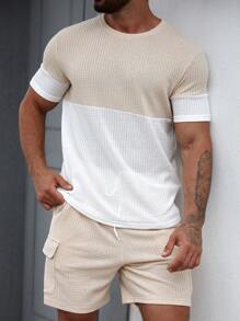 Manfinity CasualCool Men's Solid Color T-Shirt And Shorts Set, Fashion Outfit For Summer Casual Two Pieces Set Men, Cozy Outfits - Multicolor - View 3