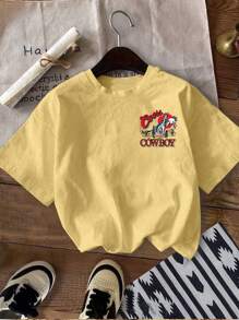 Manfinity Men's Letter Print Round Neck Short Sleeve Casual T-Shirt - Yellow - View 3