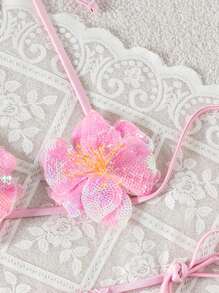 Swim SXY 女士夏季微花卉印花三角粉色比基尼性感度假优雅沙滩两件套泳衣 - 粉色 - 查看 7