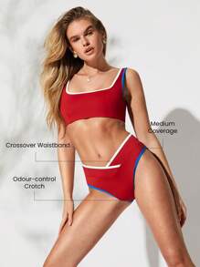 GLOWMODE Summer Quick Dry Chlorine Resistant Colorblock Trim Medium Coverage High Crossover V Waist Bikini Bottom Swimming Beach Pool Vacation Resort Travel Summer Wear