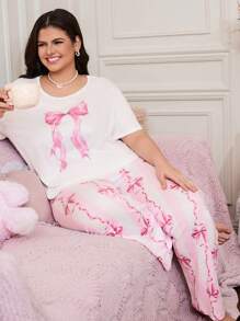 SHEIN Slumberry CURVE INS Plus Size Cute Sweet Butterfly Print Casual Sleepwear Set - Multicolor - View 3