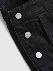 ROMWE Kawaii Plus Size Retro Cute Cherry All Over Print Embroidery Denim Romper, Summer - Black - View 4