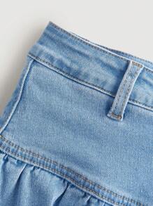 SHEIN MOD Women's Button Front Ruffle Hem Fashionable Denim Skorts - Army Green - View 6