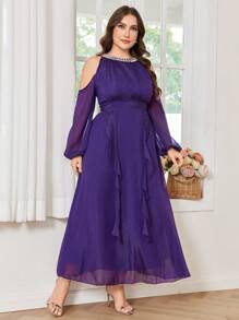 Modelyn Đầm voan trễ vai thanh lịch cỡ lớn cho nữ - Màu tím - Xem 6
