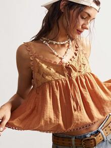 Bohemela 女士休闲纯色V领宽松梭织衬衫 - 摩卡棕 - 查看 5