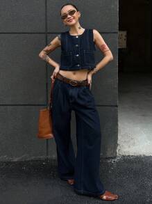 DAZY Women Denim Two Pieces Outfits - Blue - View 1