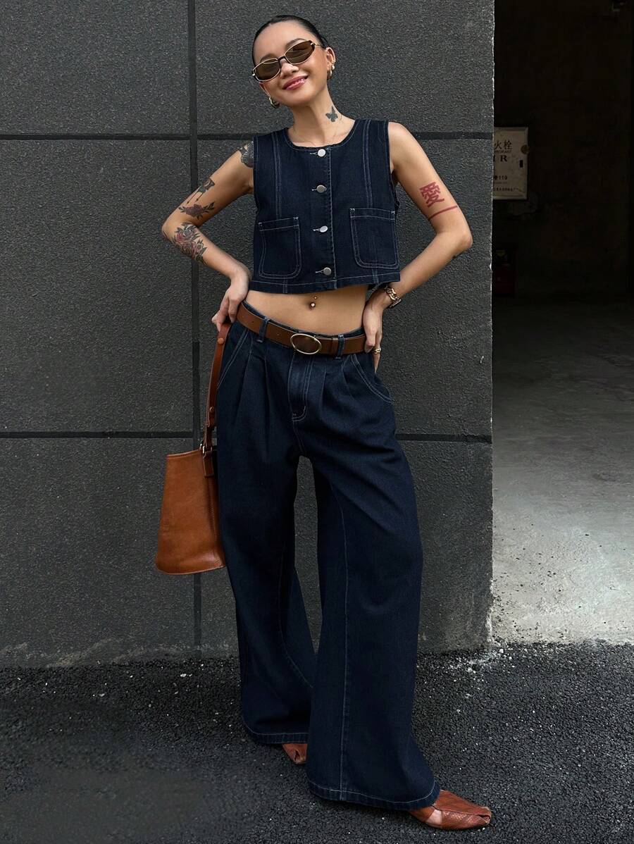 DAZY Women Denim Two Pieces Outfits - Blue - View 1