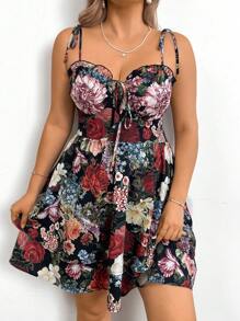 SHEIN VCAY 大码度假休闲花卉印花吊带裙 - 彩色 - 查看 5