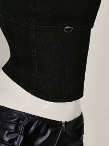 SHEIN ICON Women's Button-Up Design Fitted Cowboy Tank Top - Black - View 5