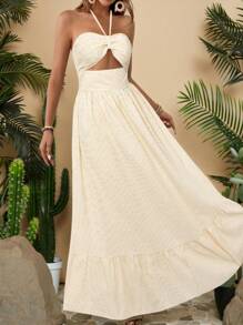 Travachic Vestido de verano casual de mujer con cuello de halter, volante en el bajo y rayas