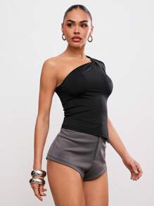 Hauture Women Side Slit Hem Sleeveless Halter Top - Black - View 5