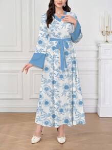 Al Najma 女式花卉印花V领扭纹长袖连衣裙 - 彩色 - 查看 4