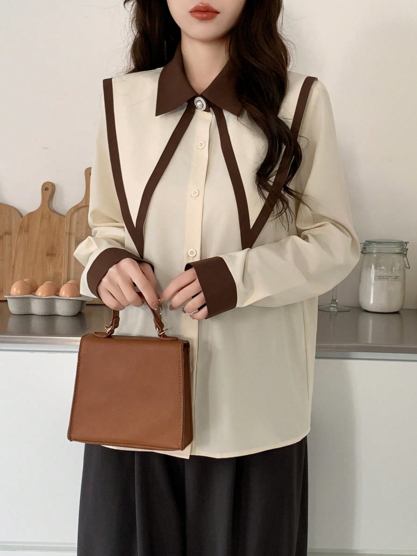 INAWLY قميص كاجوال طويل الأكمام للنساء ، بسيط وعصر...